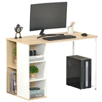 HOMCOM Bureau Informatique multimédia - dim. 115L x 55l x 75H cm - 3 étagères latérales - Panneaux Particules chêne Clair Blanc métal(m-1)