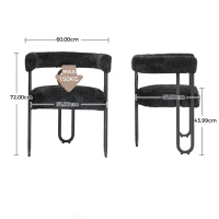 Juego de 2 sillas de comedor de chenilla con respaldo redondo, diseño moderno, Negro(m-3)