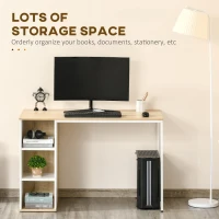 HOMCOM Computer Desk with 3-Tier Storage Shelves Writing Desk with Two Side Compartments for Home Office, Study, 115 x 55 x 75 cm, Oak Tone(m-4)