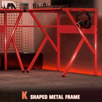 HOMCOM Gaming Desk L-Shaped Corner Computer Table for Home Office PC Workstations with Adjustable Monitor Stand Cup Holder Headphone Hook 125x125x75cm, Red(m-6)