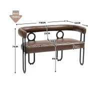 Divanetto con schienale arrotondato in pelle PU, design moderno, Marrone scuro(m-3)