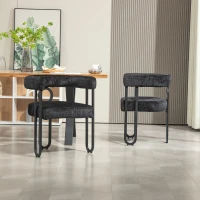 Juego de 2 sillas de comedor de chenilla con respaldo redondo, diseño moderno, Negro(m-4)