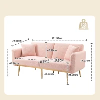 3-Sitzer-Teddystoff-Sofa, verstellbares Schlafsofa, für Schlafzimmer oder kleine Räume，Rosa(m-3)