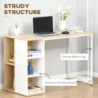HOMCOM Computer Desk with 3-Tier Storage Shelves Writing Desk with Two Side Compartments for Home Office, Study, 115 x 55 x 75 cm, Oak Tone(m-5)