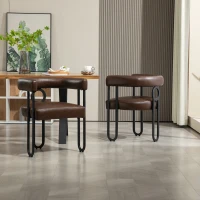 Set aus 2 PU-Leder Esszimmerstuhl mit runder Rückenlehne, Dunkelbraun(m-4)