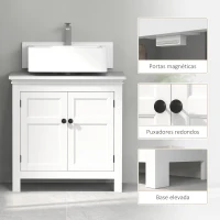 HOMCOM Móvel para Lavatório Pousar Móvel para Lavatório Moderno com Prateleira Ajustável e Portas Magnéticas 60x30x60 cm Branco(m-6)