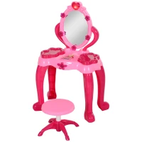 AIYAPLAY Kids Dressing Table with mirror, Stool, Light, Music, 15 Accessories, for Ages 3-6 Years, Pink(m-11)