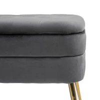 Banc de rangement en velours rembourré, grand espace de rangement, Gris foncé(m-8)