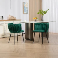 Set di 2 sedie da pranzo moderne in velluto, design intrecciato, Smeraldo(m-4)