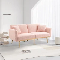 3-Sitzer-Teddystoff-Sofa, verstellbares Schlafsofa, für Schlafzimmer oder kleine Räume，Rosa(m-1)