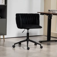 Sedia da Ufficio Morbida in Velluto per Trucco, Poltrona da Soggiorno Girevole ed Ergonomica,Regolabile in Altezza,Nero(m-1)