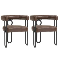 Set aus 2 PU-Leder Esszimmerstuhl mit runder Rückenlehne, Dunkelbraun(m-1)