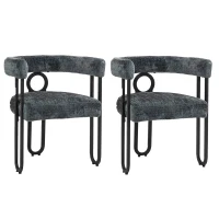 Set aus 2 Chenille Esszimmerstuhl mit runder Rückenlehne, Grau(m-1)