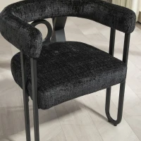 Juego de 2 sillas de comedor de chenilla con respaldo redondo, diseño moderno, Negro(m-6)