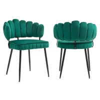 Ensemble de 2 chaises en velours avec dossier rond, pour salle à manger, salon ou chambre, Émeraude(m-12)