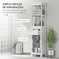 HOMCOM Coluna Casa de Banho Móvel Casa de Banho com Gaveta Porta Prateleira Ajustável e 2 Compartimentos  40x30x165 cm Branco(m-4)