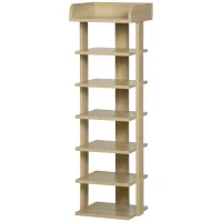 HOMCOM 7 Tier Shoe Rack Organizer Storage Shelf Wooden Display Cabinet for Entryway Living Room Bedroom Oak(m-11)