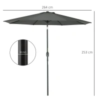 Outsunny Chapéu de Sol Ø264x253cm com Proteção UV+50 Chapéu de Sol de Alumínio Inclinável com Manivela para Terraço Balcão Exterior Cinza(m-3)