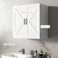 kleankin Dulap Rustic de Perete pentru Baie, cu Uși în Stil X și Raft Reglabil, Depozitare pentru Baie, Bucătărie sau Hol, Rezistent la Apă,60x30x60 cm(m-6)