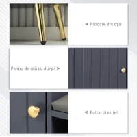 HOMCOM Dulap de pantofi de intrare cu scaun captusit, raft deschis si dulap, pentru 4 perechi de pantofi, lemn si metal, 80x33x49cm, gri(m-6)