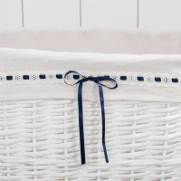 HOMCOM Cesto Portabiancheria in Vimini con Coperchio e Sacco Interno in Tessuto Lavabile, Bianco(m-10)