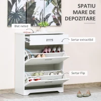 HOMCOM Suport de Pantofi Modern 2 Sertare pentru 16 Perechi de Pantofi si Sertar Mic 70x29x92cm(m-4)