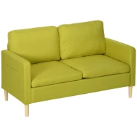 HOMCOM Canapele cu 2 Locuri pentru Camera de Zi, Canapea Mica, Canapea Tapitata cu Buzunare Laterale, Galben(m-10)