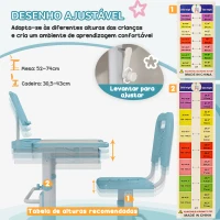 ZONEKIZ Conjunto de Secretária e Cadeira para Crianças com Altura Ajustável e Ângulo da Mesa Ajustável 80x49,5x82-104 cm Azul(m-6)