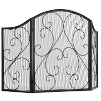 HOMCOM 3 Panou Ecran pentru Semineu Pliabil cu 3 Panouri, Protectie Impotriva Focului, Protectie Impotriva Scanteilor de Foc cu Plasa Metalica, Protectie Decorativa Impotriva Flacarilor, Negru(m-10)