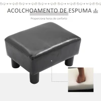 HOMCOM Apoio para os Pés Octomano Banco Pequeno Estofado em Pele Sintética com Assento Acolchoado e Pés de Plástico 40x30x24 cm Preto(m-4)