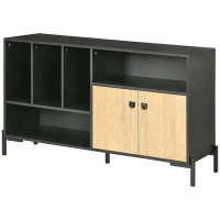 HOMCOM Dulap de depozitare modern cu uşa dubla şi 5 compartimente de depozitare deschise pentru sufragerie, sufragerie, dormitor, negru(m-10)