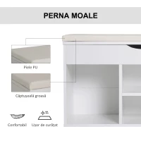 Homcom Banca Pantofi Alba 80×30×47 cm – Cu Sertar & sezut Rabatabil(m-6)