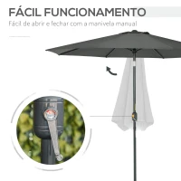 Outsunny Chapéu de Sol Ø264x253cm com Proteção UV+50 Chapéu de Sol de Alumínio Inclinável com Manivela para Terraço Balcão Exterior Cinza(m-5)