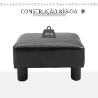 HOMCOM Apoio para os Pés Octomano Banco Pequeno Estofado em Pele Sintética com Assento Acolchoado e Pés de Plástico 40x30x24 cm Preto(m-5)