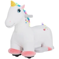 AIYAPLAY Unicornio Eléctrico para Niños de 18 a 36 Meses con Batería 6V y Música Carga 25 kg 69x34x53 cm Blanco(m-10)
