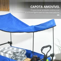 Outsunny Carrinho de Transporte Dobrável com Toldo Removível e Alça Ajustável Capacidade 100 kg para Campismo 97x52x105 cm Azul(m-6)