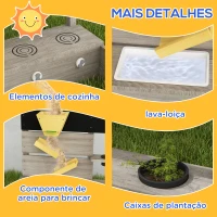 Outsunny Caixa de Areia para Crianças de Madeira com 2 Assentos e Brinquedos de Cozinha para Pátio Jardim 154x80x60 cm Cinza(m-7)
