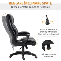 Vinsetto Fotoliu de Birou cu Functie de Masaj Ergonomic si Dirigential din Piele Ecologica Neagra(m-7)