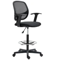 Vinsetto Zeichenstuhl mit Fußstütze 5 Rollen höhenverstellbar Stahl Mesh-Stoff Schwarz(m-12)