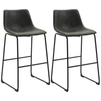 HOMCOM Conjunto de 2 Bancos Altos de Cozinha Estofado em PU com Encosto Pés de Aço e Apoio para os Pés 47x54x99cm Cinza Escuro(m-11)