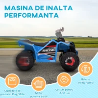 HOMCOM Quad pentru Copii 18-36 de luni din PP si Metal cu Roti Rezistente si Viteza max 2.5 km/h, 70x41.5x48.5 cm, Albastru Gri si Negru(m-6)
