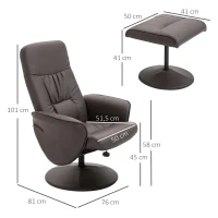 HOMCOM Poltrona Relax com Apoio para os Pés Estofada em PU Poltrona Relax Reclinável até 145° e Giratório 360° com Encosto Ajustável para Sala de Estar Dormitório Escritório 81x81x105cm Marrom(m-3)