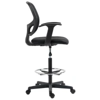 Vinsetto Zeichenstuhl mit Fußstütze 5 Rollen höhenverstellbar Stahl Mesh-Stoff Schwarz(m-13)