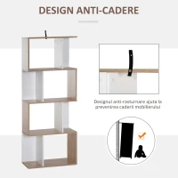 HOMCOM Librarie de Design Modern 4 rafturi Lemn Natural si Alb, 60x24x148cm(m-4)