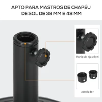 Outsunny Base para Chapéu de Sol de HDPE Preenchível de Cimento para Mastros de Chapéus de Sol de Ø38/48 mm Ø43x32 cm Preto(m-4)