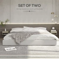 HOMCOM Set of Two Floating Bedside Tables Wall Mounted Nightstands with Drawer and Shelf for Bedroom, Brown Wood-Effect(m-4)