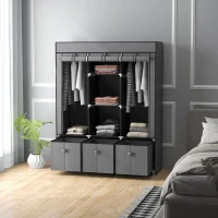HOMCOM Șifonier din Pânză, Garderob Pliabil cu Rafturi și Sertare, Uși care se Rulează cu Fermoar, 125x43x162.5 cm, Gri(m-7)