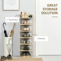 HOMCOM 7 Tier Shoe Rack Organizer Storage Shelf Wooden Display Cabinet for Entryway Living Room Bedroom Oak(m-4)