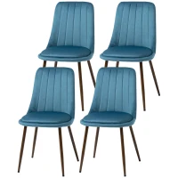 HOMCOM Set de 4 Scaune de Masa, Scaune de Bucatarie Moderne cu Tapiterie de Catifea, Spatar Curbat si Picioare de Otel pentru Camera de Zi, Dormitor, Albastru(m-10)