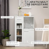 HOMCOM Bufet modern cu dulapuri si sertar, dulap de bucatarie cu economie de spatiu din lemn si sticla 60x40x95cm, alb(m-4)